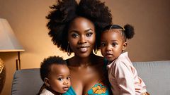 An AI-generated image of a mother and her children during a photoshoot session (Source - Hotpot.ai)