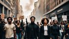 An AI-generated image of people protesting on the streets (Hotpot.ai)