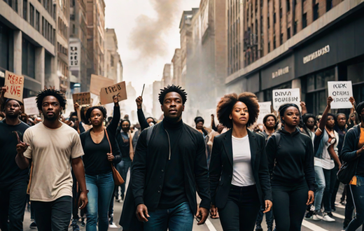 An AI-generated image of people protesting on the streets (Hotpot.ai)