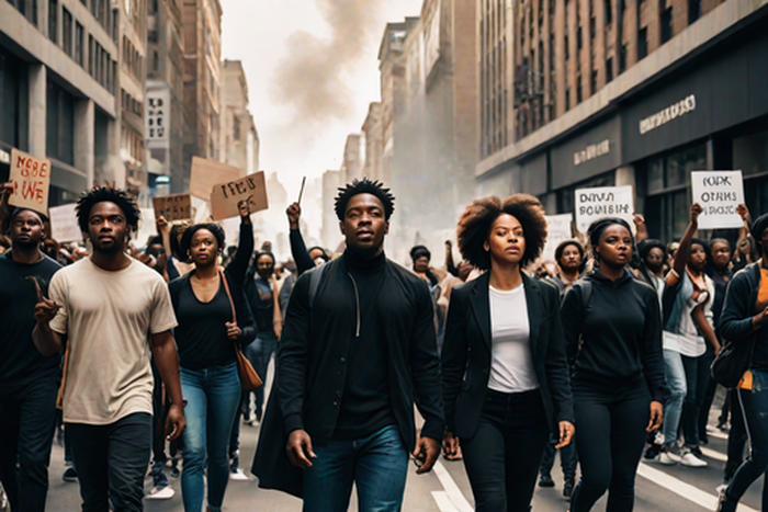 An AI-generated image of people protesting on the streets (Hotpot.ai)