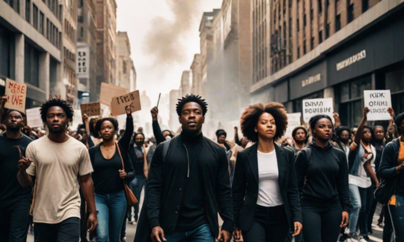 An AI-generated image of people protesting on the streets (Hotpot.ai)