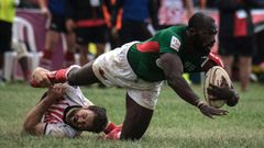 Dennis Ombachi  during his time with Kenya's national team Shujaa (Photo credit YASUYOSHI CHIBA/AFP via Getty Images)