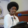 Teachers Service Commission (TSC) CEO Dr Nancy Macharia speaking during launch of live-streamed lessons at the Alliance Girls High School