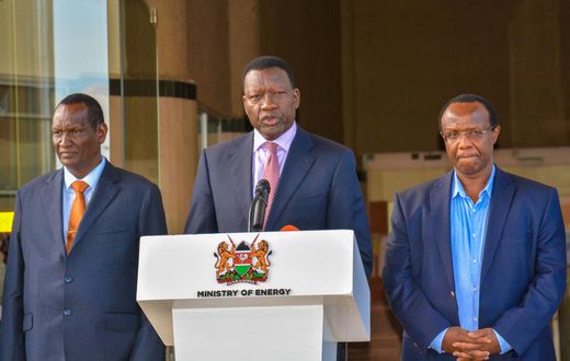 Energy CS Davis Chirchir and Chairperson of Ruto's Council of Economic Advisors David Ndii during a press briefing on March 14, 2023