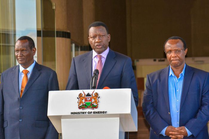 Energy CS Davis Chirchir and Chairperson of Ruto's Council of Economic Advisors David Ndii during a press briefing on March 14, 2023