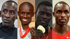 A collage of Kevin Kiptum, Samuel Wanjiru, Nicholas Bett and David Lelei