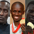A collage of Kevin Kiptum, Samuel Wanjiru, Nicholas Bett and David Lelei