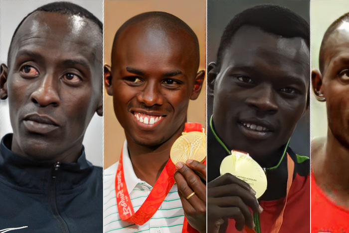 A collage of Kevin Kiptum, Samuel Wanjiru, Nicholas Bett and David Lelei