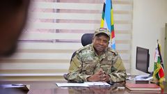 Interior CS Kithure Kindiki during a security briefing meeting with Wajir County Security and Intelligence Committee on July 4, 2023