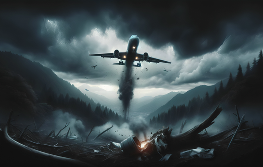 An AI generated image depicting a crashing plane