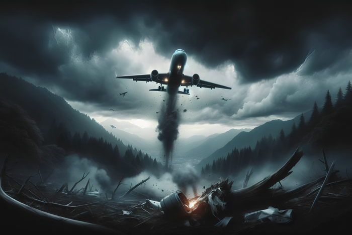 An AI generated image depicting a crashing plane