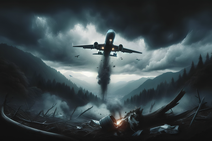 An AI generated image depicting a crashing plane