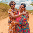 Akothee celebrates with Ambassador Pamela Mboya Girls High School Principal Margaret Temesi after successfully enrolling Lizy Naomy Ochieng into Form 1