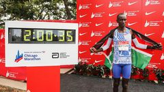 File image of the late Kelvin Kiptum after setting a new Marathon World Record in Chicago
