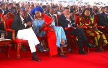 President William Ruto with Machakos governor Wavinya Ndeti and other leaders during a thanksgiving service in the county on Sunday, April 16, 2023