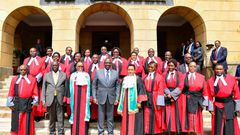 President William Ruto and Deputy President Rigathi Gachagua with Chief Justice Martha Koome and judges during the launch of the State of the Judiciary and the Administration of Justice annual report on November 4, 2022