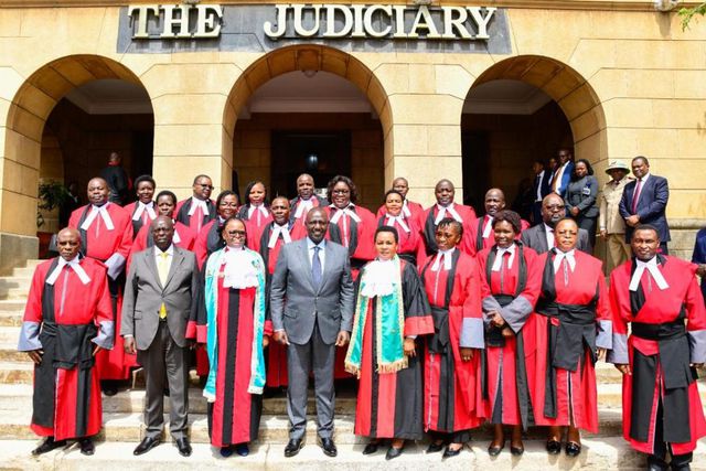 President William Ruto and Deputy President Rigathi Gachagua with Chief Justice Martha Koome and judges during the launch of the State of the Judiciary and the Administration of Justice annual report on November 4, 2022