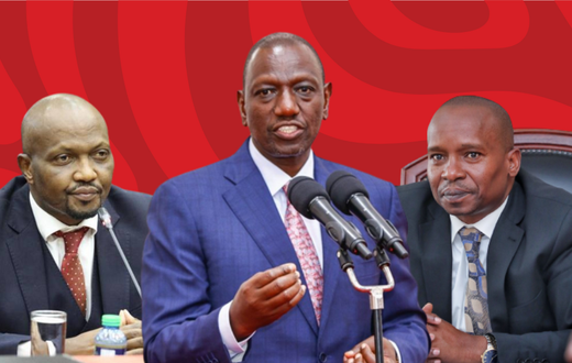 Collage of President William Ruto, Trade CS Moses Kuria and Interior CS Kithure Kindiki