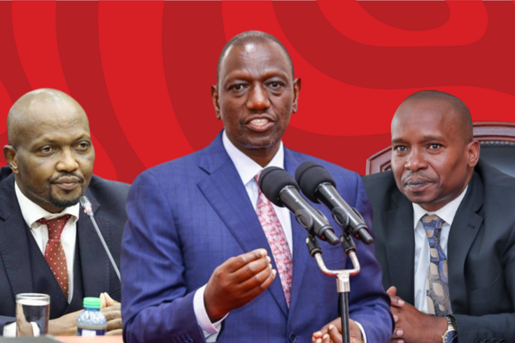 Collage of President William Ruto, Trade CS Moses Kuria and Interior CS Kithure Kindiki