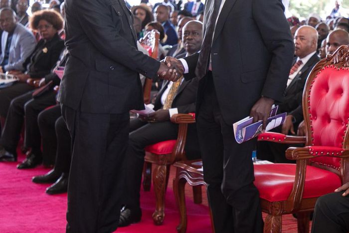 Heartwarming moment as Ruto receives Raila in first public meeting after elections