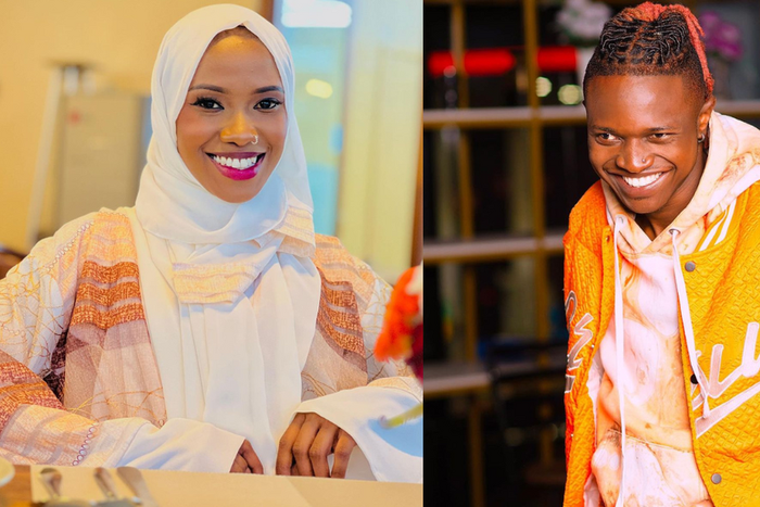 A collage showing images of singer Mr Seed and his baby mama Elizabeth Sonia