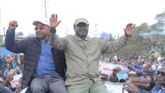 Azimio leader Raila Odinga and Mwangi wa Iria during the Saba Saba protest rally at Kamukunji grounds in Nairobi on July 7, 2023