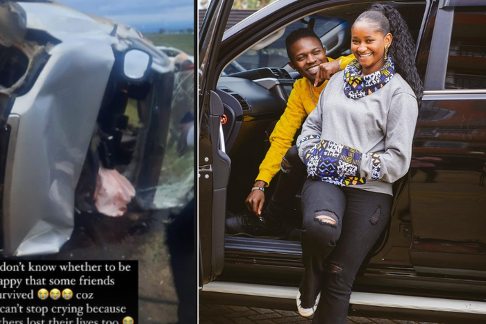 Screenshot of the accident [left] and Mr Seed poses for a photo with his wife Nimo