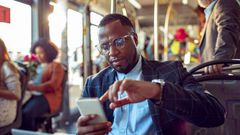 A man using a phone in public