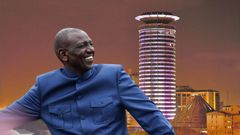 A collage of President William Ruto and KICC building in Nairobi