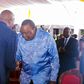Retired President Uhuru Kenyatta greets CS Moses Kuria during the Episcopal Ordination for Bishops elect Simon Peter Kamomoe and Wallace Ng'ang'a at St Mary's Msongari.