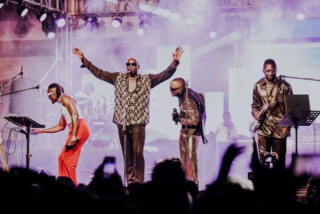 Sauti Sol members during a live performance