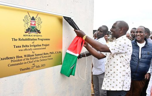 President William Ruto when he commissioned rehabilitation of the Tana Delta Irrigation Project on July 27, 2023