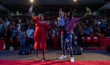 Comedian Njugush with wife Celestine Ndinda Kimani and their son Tugi during the filming of Through Thick & Thin Season 3