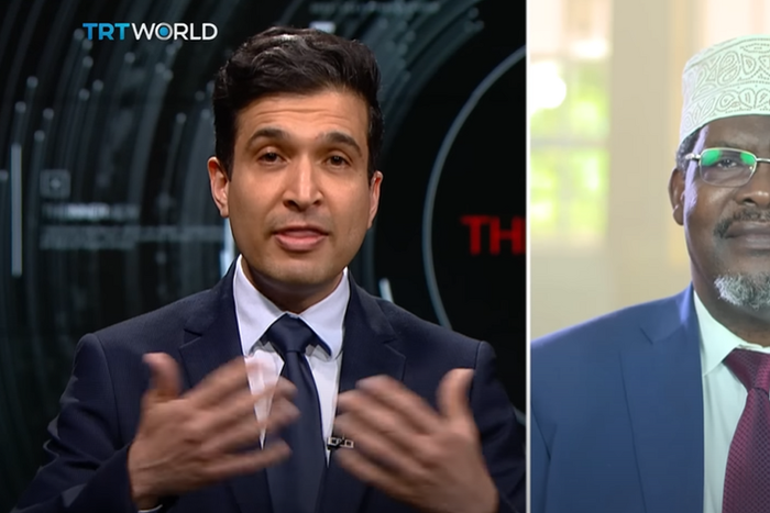 A screengrab of Miguna Miguna's interview with TRT world