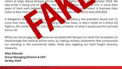 Kenya Airways (KQ) has categorically denied the authenticity of a viral statement circulating online.