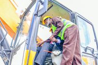 President William Ruto operates a tractor during the ground-breaking ceremony of the Mavoko Affordable Housing Project in Machakos Country
