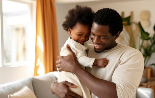 A father bonding with his baby at home