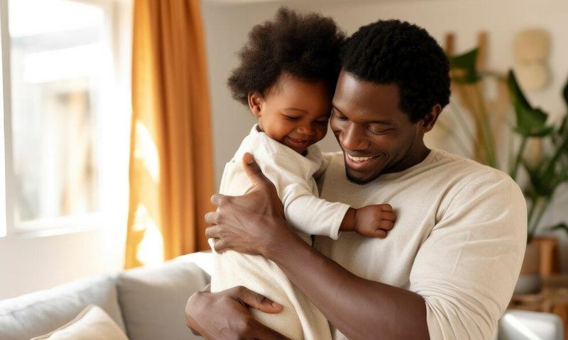 A father bonding with his baby at home