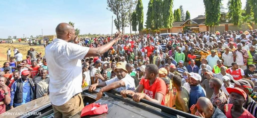 Senator Kamau Murango speaking during a burial in Kirinyaga on Saturday, February 11, 2023