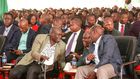 President William Ruto and his Deputy Rigathi Gachagua share a light moment with Dennis Itumbi during a thanks giving prayer service held in Kerugoya on January 22, 20223