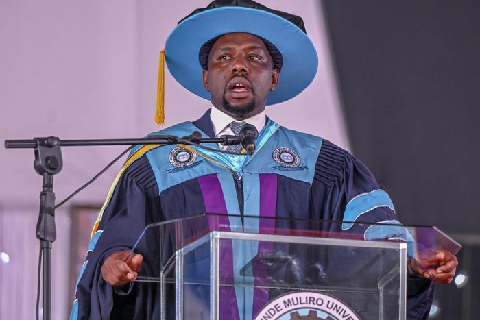 Roads and Transport CS Kipchumba Murkomen during the 23th graduation ceremony  at Masinde Muliro University in Kakamega