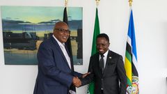 Sports CS Ababu Namwamba with Cape Media founder Simon Gicharu