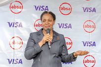 Business Banking Director Elizabeth Wasunna makes her remarks during the launch of the Absa Mobi tap app in Kitengela town