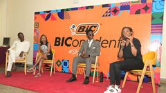 Comedian and Media Personality Njugush, Media Personality Shixx Kapienga, Mental Health activist Kasmuel McOure and BIC East Africa Head of Marketing Salome Ngugi during the panel discussion on Confidence and Wellness