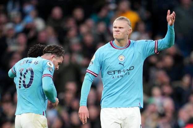 Haaland scored his 21st league goal of the season for Man City