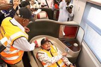 Transport Principal Secretary Mohamed Daghar trying out SGRs new premium coaches