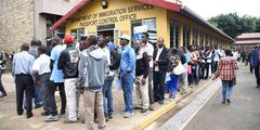 People queue at Department of Immigration Services office at Nyayo House