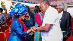 File image of former President Uhuru Kenyatta when he visited former Education CS George Magoha's family in the company of his wife Margaret Kenyatta, Wiper Leader Kalonzo Musyoka among other leaders on January 31, 2023