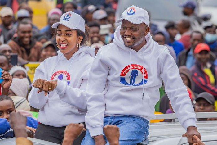Trade CS Moses Kuria with Faith Mwaura during the 2022 campaigns