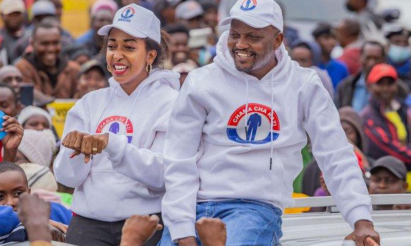 Trade CS Moses Kuria with Faith Mwaura during the 2022 campaigns